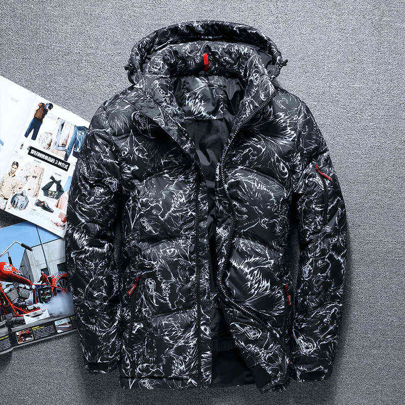 Men's Down Parkas Fashion Brand Winter Thick White Duck Casual Jacket Coat Camouflage Hooded Black L260609