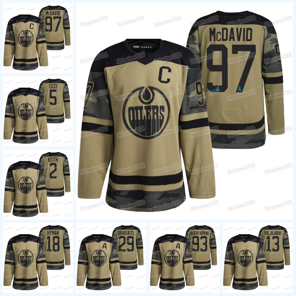 

Connor McDavid Edmonton Oilers 2021 CAF Night Camo Jersey Jesse Puljujarvi Zach Hyman Leon Draisaitl Duncan Keith Cody Ceci Darnell Nurse Mi, Black;red