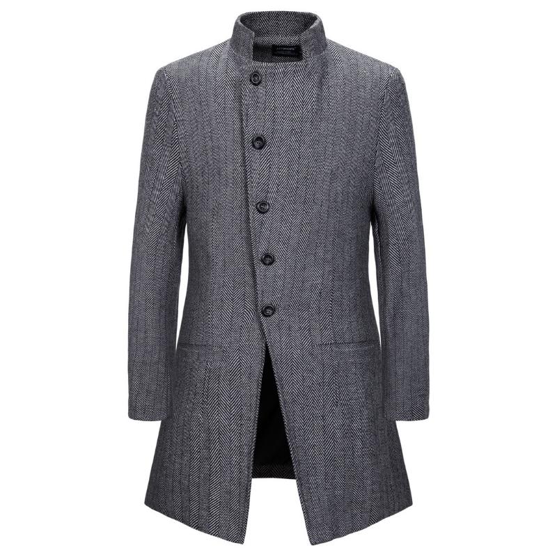 

Men' Trench Coats Man Long Windbreaker Casual Wool Coat, Gray