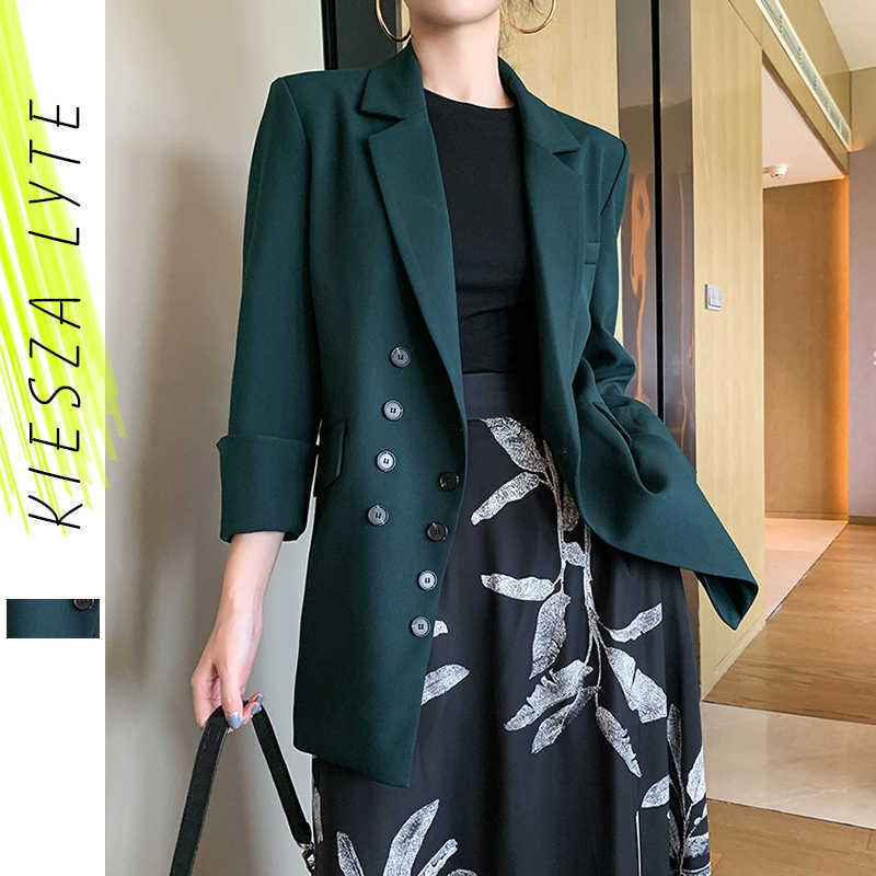 

Office Ladies Blazer Spring Autumn French Green Long Sleeve Slim Casual Blazers Jacket Outwear Female 210608