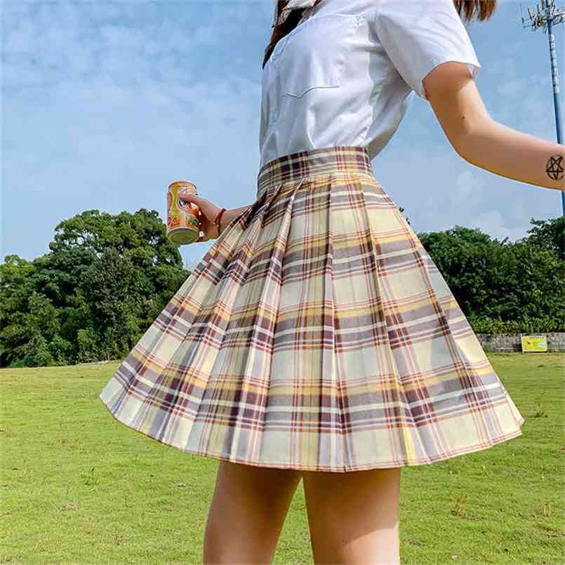 

Summer JK Women Plaid Skirts Harajuku High Waisted Kawaii Pleated Skirt Japanese Style Ladies Sweet Mini Y2k 210702, 37