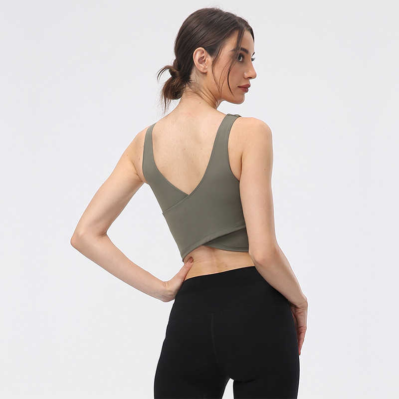 

lu-99 Yoga Tank Tops Gym Clothes Women Underwears SPorts Bra Padded Camis Solid Color V Neck Shockproof Running Fitness Vest, White;red