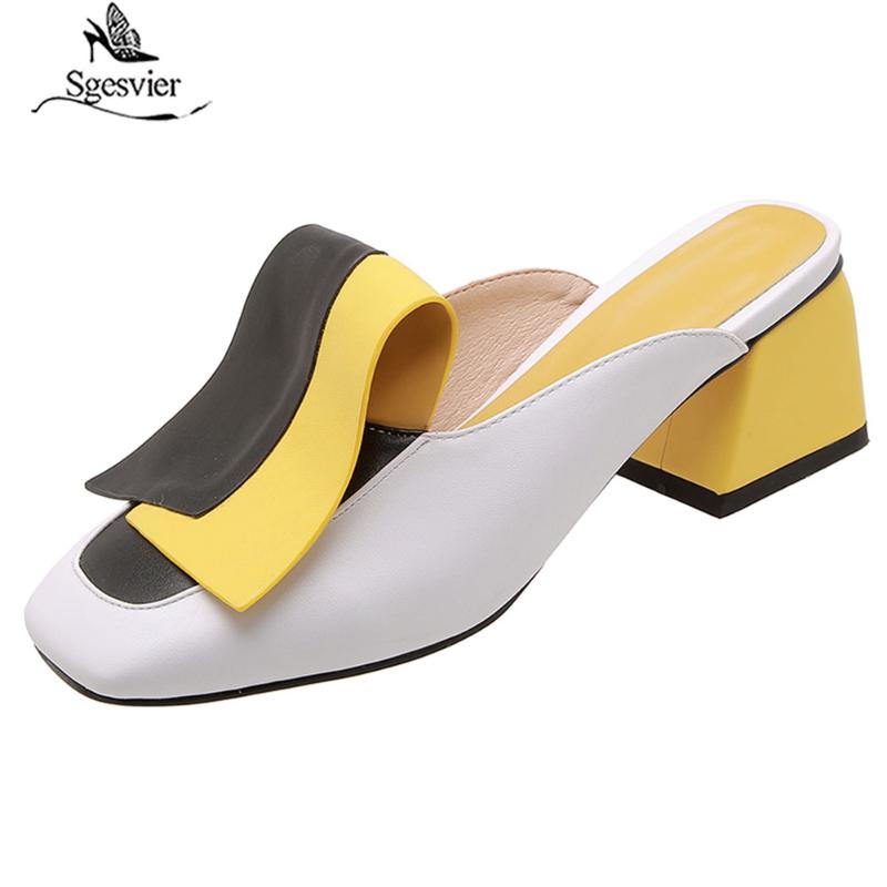 

Sgesvier 2021 Sandals Women Square High Heel Shoes Slingback Mixed Colors Summer Mules Big Size 32-45 G571, Black