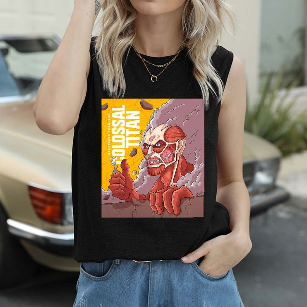 

Summer Women Sleeveless Tank Top Female Casual Sport Loose Tees Street Wear O-neck Pullover Animation Manga Pattern Printing Camis Round Neck Vest, Black 1