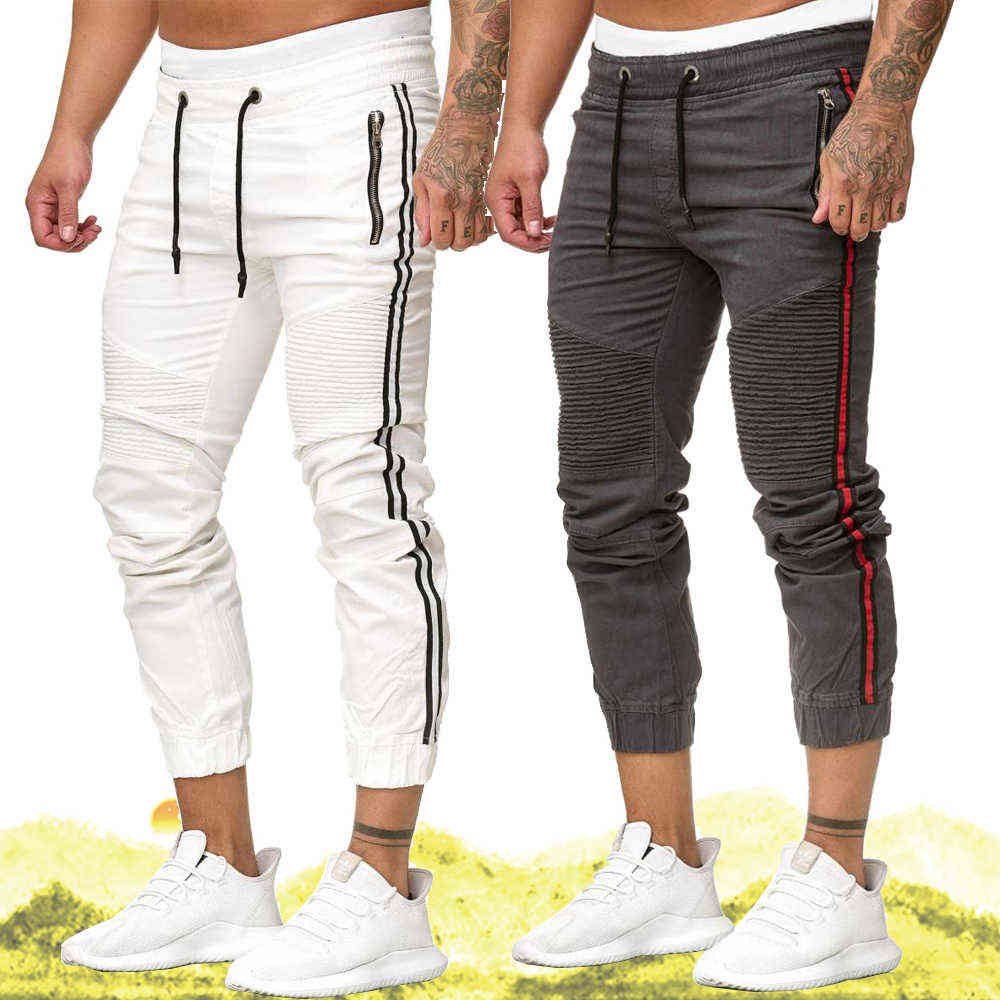 

Men Pants Cotton Sweatpants Slim Fit Streetwear Male Trouser Bodybuilding Pockets Casual Cotton Straight Men's Pants 210603, Kcd564 white
