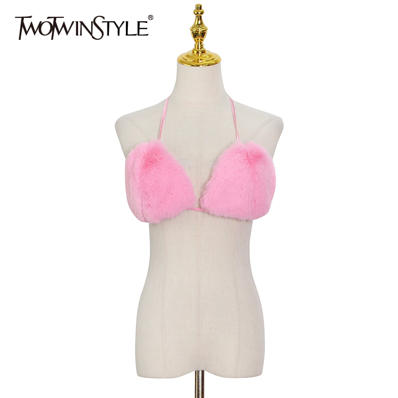 

Pink Sexy Lace Up Bowknot Vests For Women Halter Sleeveless Backless Short Camis Female Summer Fashion Clothes 210524