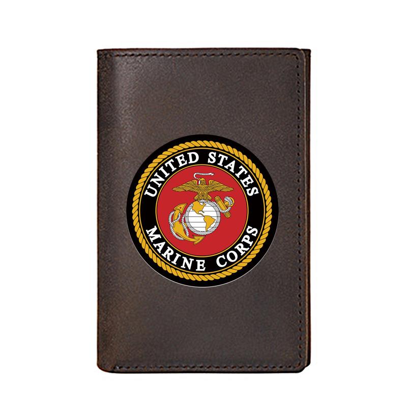 

High Quality Men Wallet Genuine Leather United States Marine Corps Printing Card Holders Male Slim Mini Short Purse Wallets, Red;black