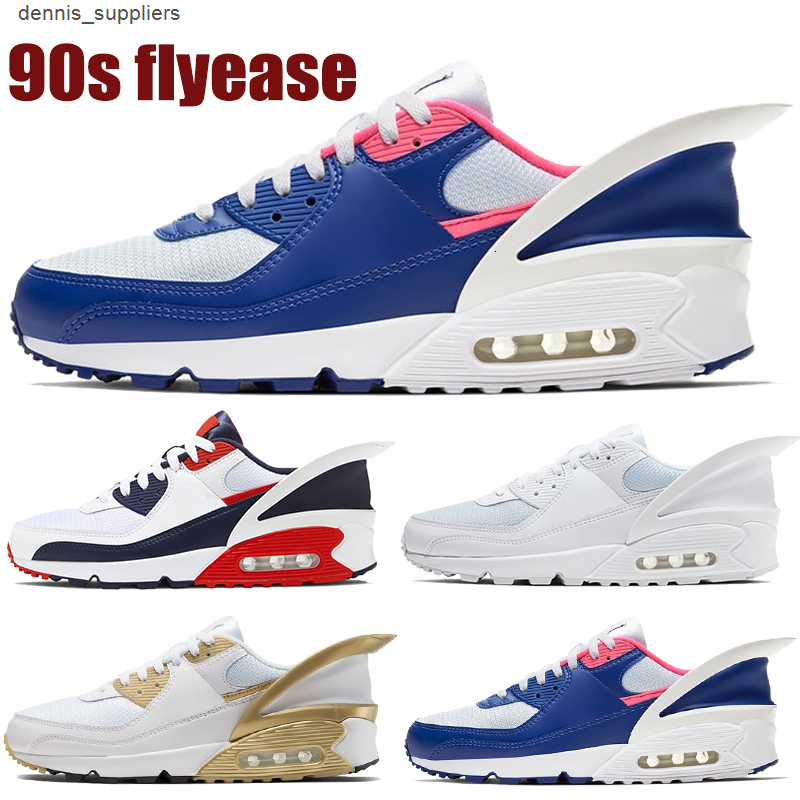 

2021 New 90s flyease men women running shoes deep royal triple white gold USA fashion mens trainers sneakers US 5.5-11