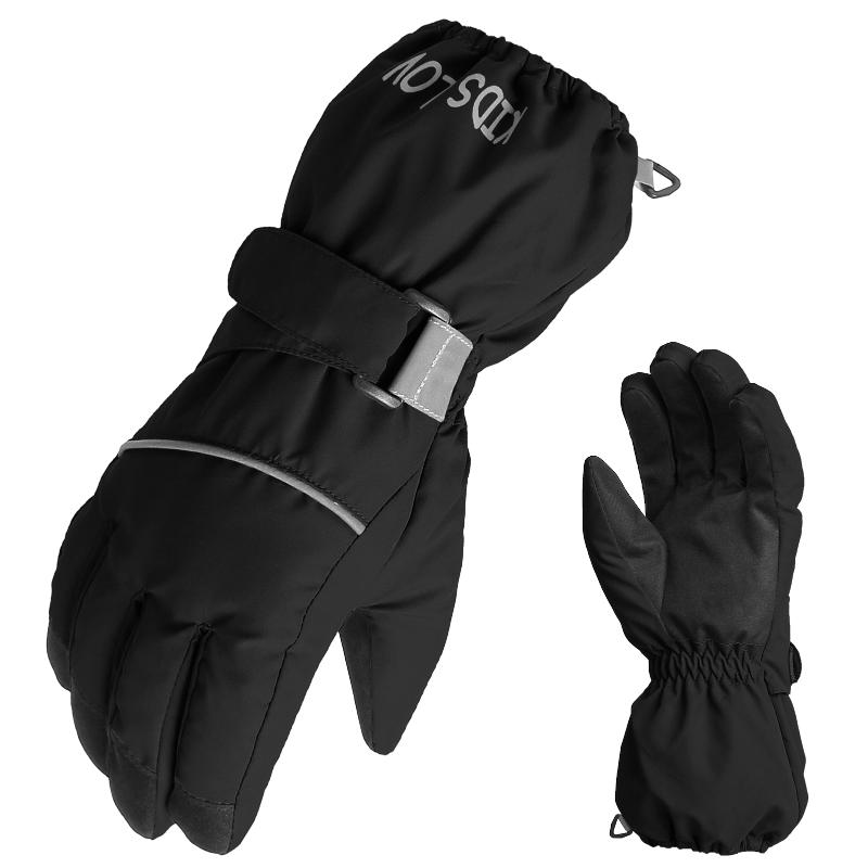 

Sports Gloves Children Snow Ski Waterproof Thermal Outdoor Warm Mittens Boys Girls Full-Finger Hand Warmers, Black