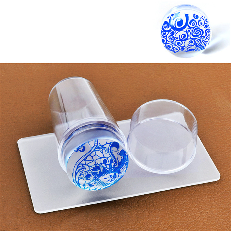 

NAP011 Clear Nail Art Stamper with Scraper Set Transparant Silicone head 2.8cm nails stamping manicure accessories, White