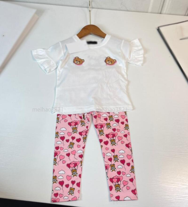

Baby Girls Set Clothes Kids Bear letter print Top T-shirt Pant Two Piece Children Designers Summer Suit Girl Boutique Outfits, White