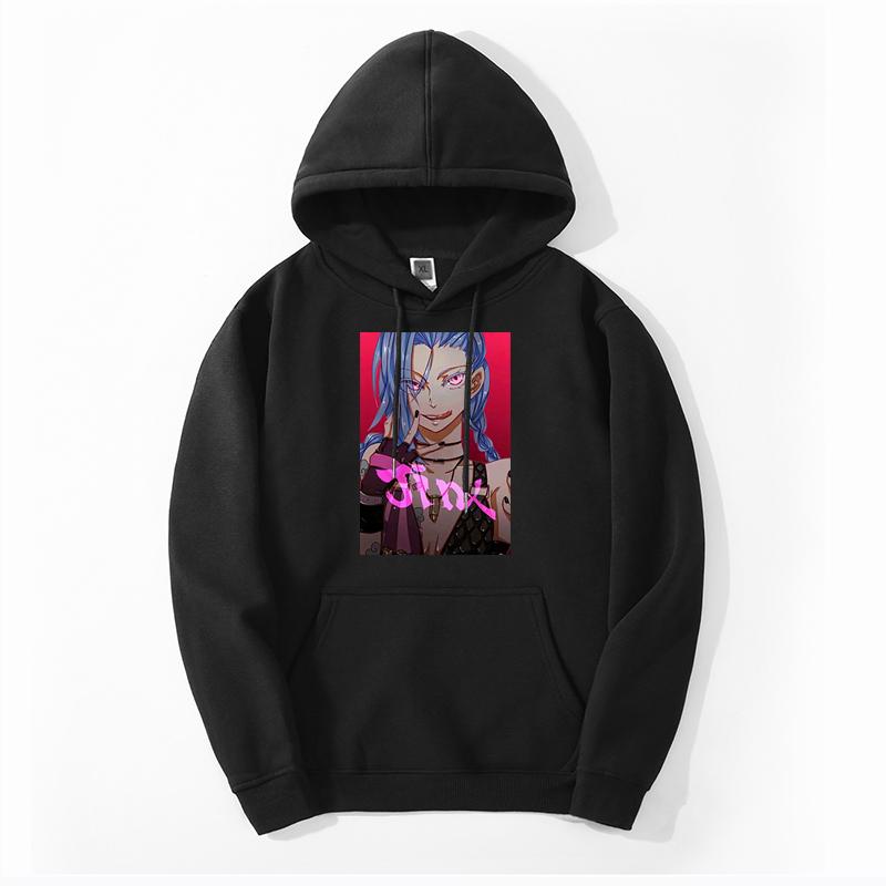 

Men's Hoodies & Sweatshirts Arcane Anime Cartoon Jinx Autumn Fleece Fabrics Hip Hop PowderÂ Streetwear Warm Pullovers, Black