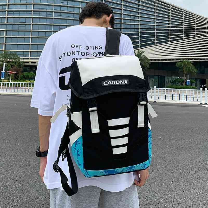 

Backpack men's street fashion trend high-capacity high school student chaoku schoolbag Korean leisure travel backpack, Black