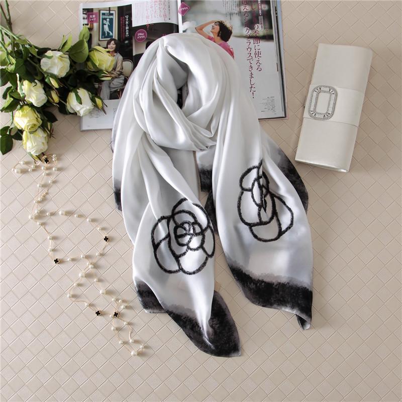

Scarves 2022 Spring Natural Silk Women Scarf Shawl Ombre Floral Print Wrap Bandana Long Beach Cover-up Pareo Hijab Foulard Sjaal
