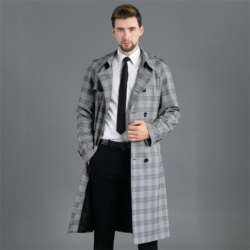 

Men's Trench Coats Mens Man Double-breasted Long Coat Men Clothes Slim Fit Overcoat Sleeve Grey Brown Designer Khaki