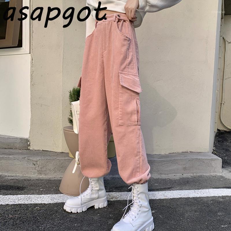 

Women's Pants & Capris Loose High Waist Thick Joggers Plus Size Pink Corduroy Wide Leg Pant Women Safari Style Autumn Casual Pantalones Retr, Black;white