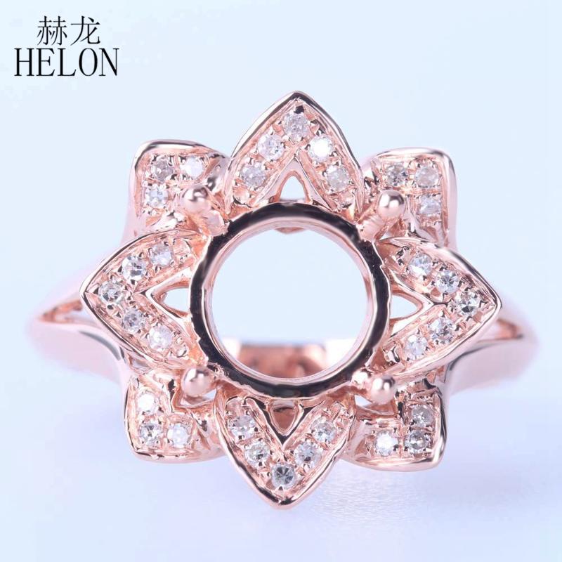 

Cluster Rings HELON Round 8mm Solid 10k Rose Gold Natural Diamond Semi Mount Ring Setting Women Engagement Wedding Unique Flower Fine Jewelr, Golden;silver