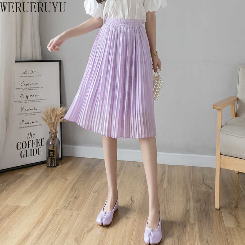 

WERUERUYU Pleated Skirt Female Autumn Winter Fashion Mid-length High Waist Retro A-line Umbrella Women' Skirts 210608, Photo color