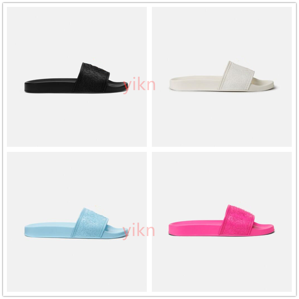 

Summer Women Sandals Slippers Embroidery Designers Slides Couples Sandal Floral Brocade Flip Flops Striped Beach Leather Rubber Flower Slipper Loafers US4.5-11 879, 31
