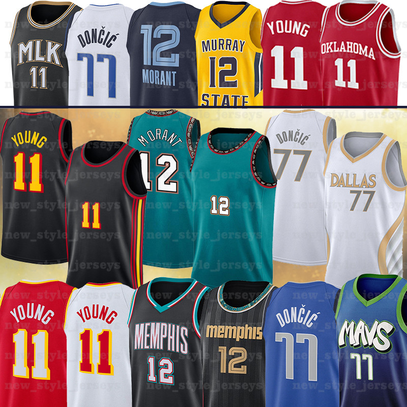 

11 Trae 77 Luka 12 Ja Young Morant Doncic n Basketball Jerseys Men Stitched NCAA college Jersey, Black;red