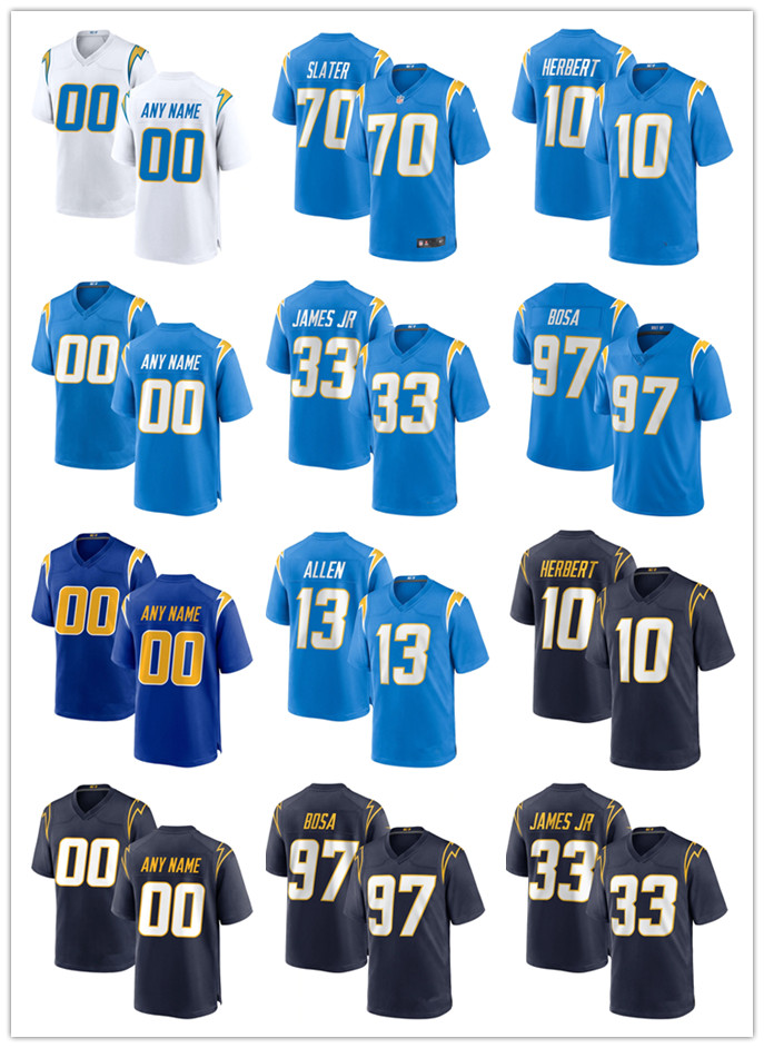 

custom Los Angeles Chargers 13 Keenan Allen 70 Rashawn Slater 33 Derwin James 97 Joey Bosa 10 Justin Herbert Football Jerseys, Black;red