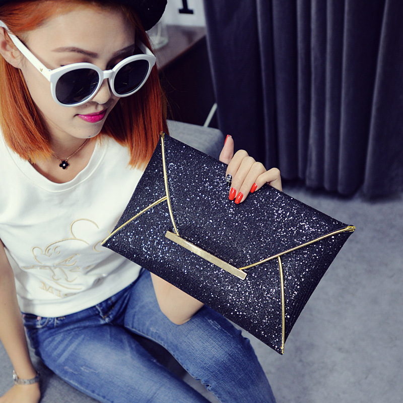 

Women Evening Bag Pouch Sequins Envelope Black Handbag Sparkling Party Bags Solid Wedding Day Bling Clutches Gold Purses