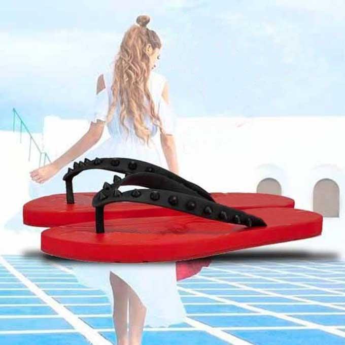 

Summer Slipper Beach Slides Studs Red Bottoms Flat Men Slide Non-slip Outdoor Boy Slippers Flip Flops Sandalias Luxurys Designers With Box