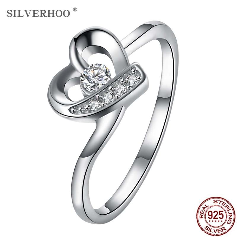 

Sterling Silver Rings For Women Zircon In Heart Shape Romantic Ring Party Fine Simple Gift Jewelry Arrival Cluster