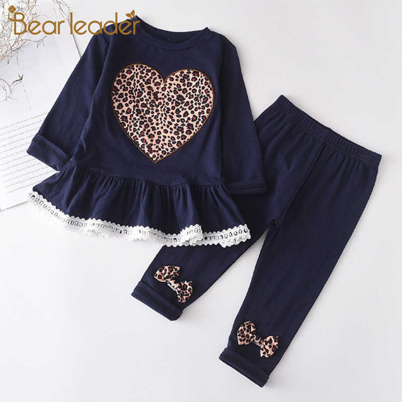 

Bear Leader Girls Fashion Clothing Sets Autumn Kids Leopard Heart Print Outfits Children Casual Sweatshirts and Pants Suits 210708, Ah1049 navy blue