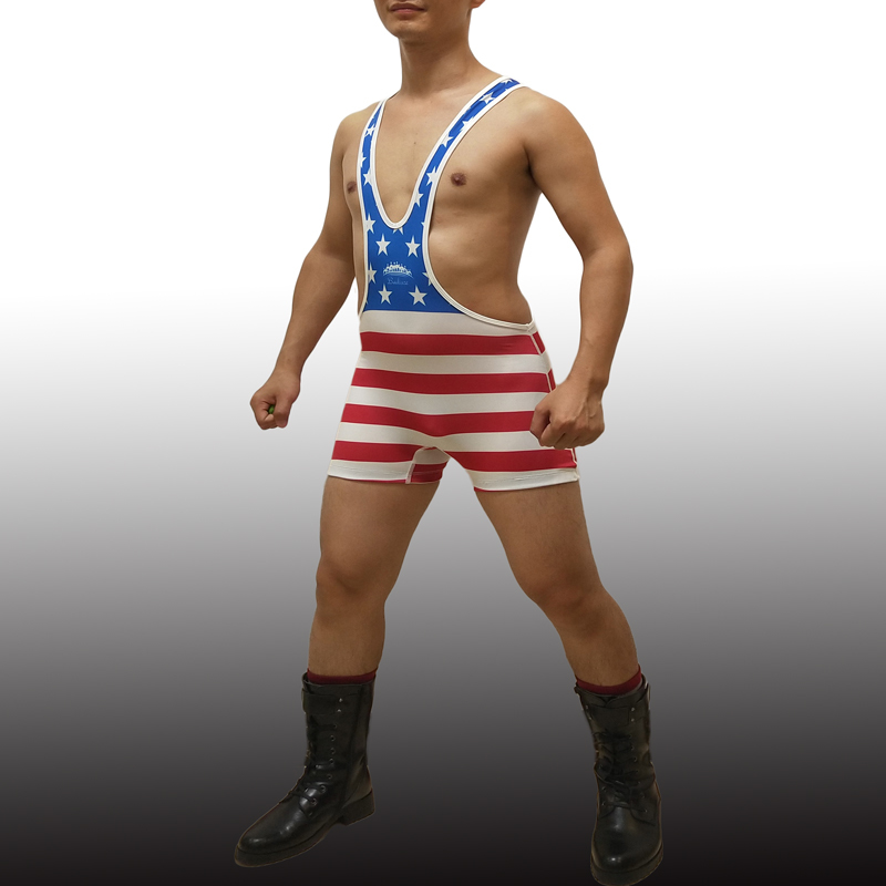 

Badiace Man American Flag Trunk Singlet Gym Outfit Weight Lifting Outfits Tight Suit One-piece Youth Wrestling Gear, Beige