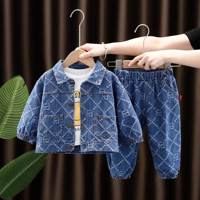 

Clothing Sets Babys Autumn Denim 2021 Handsome Boys Clothes Children's Sweater Three-piece Suit, White