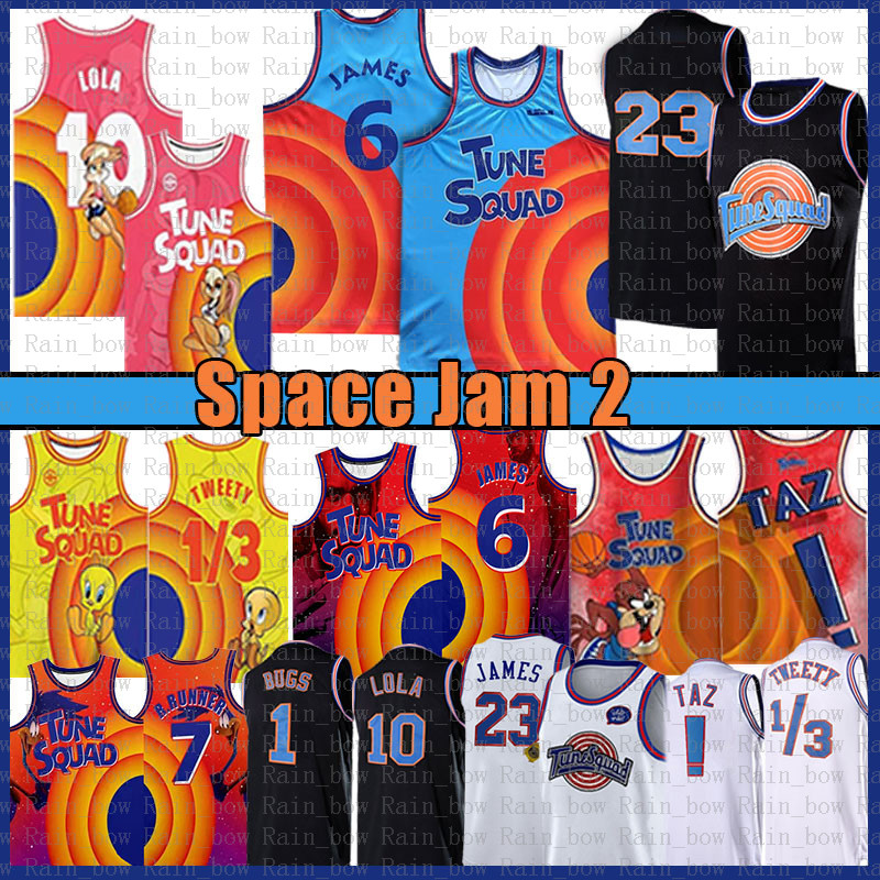 

Space Jam 2 Tune Squad Basketball Jersey 6 James 10 Lola ! Taz 1/3 Tweety 7 R.RUNNER Youth Mens Movie Lebron 2021 Blue Jerseys