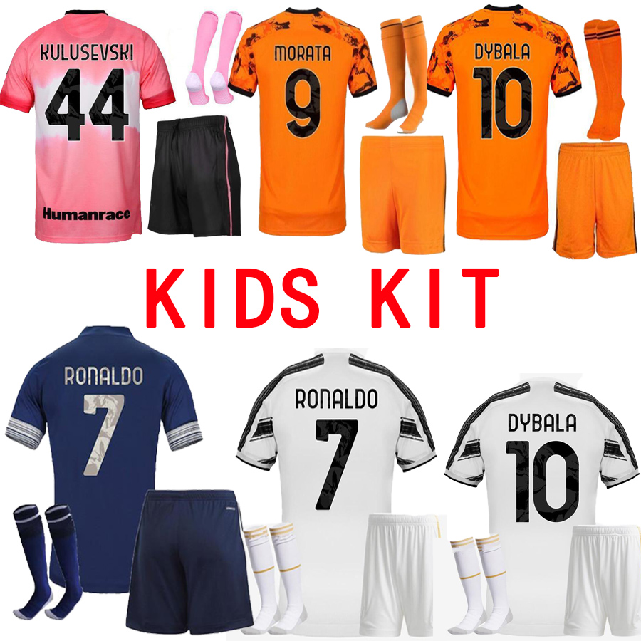 

20 21 Juventus DYBALA MORATA RONALDO soccer jerseys football shirt home away 3rd DE LIGT 2021 juve youth child Kids Kit uniform, Black