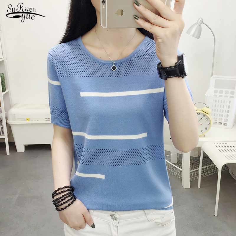 

Blusas Mujer De Moda Women's Tops Summer Solid Ladies Short Sleeve Round Collar White Blouse Women Shirts 8755 50 210518, Red