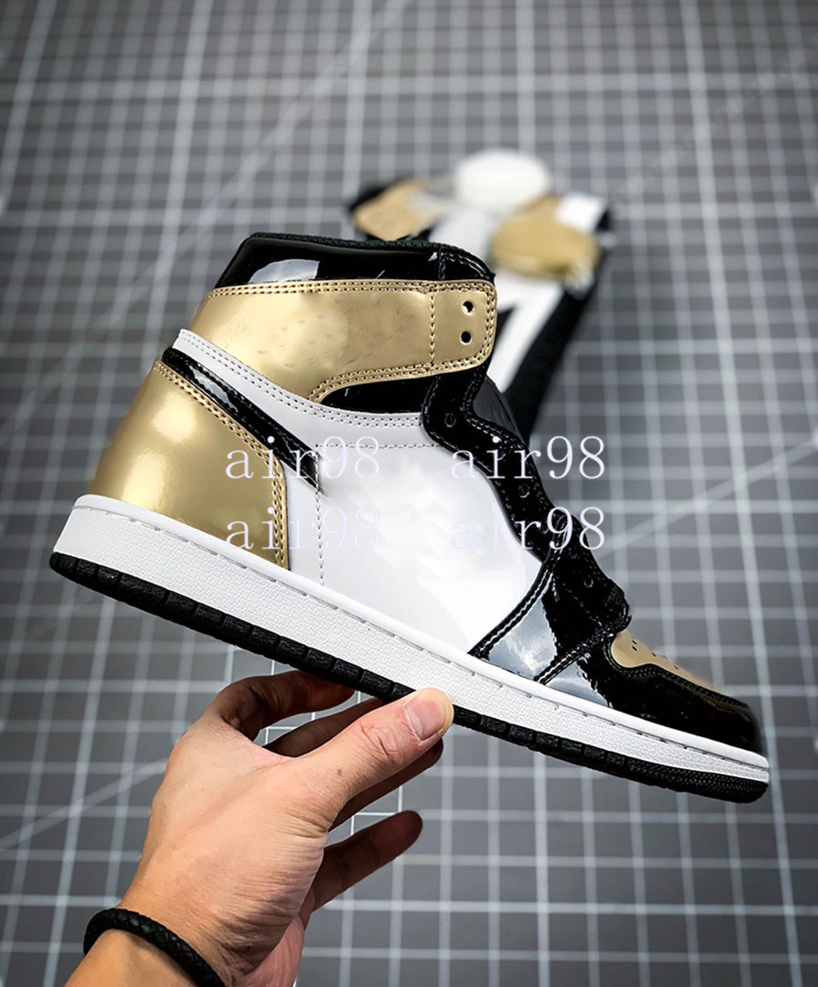 

Patent Gold Toe Basketball Shoes Jumpman 1s Sports Trainers 2021 Mens Womens 1 High Designer Sneakers Chaussures with box, 01