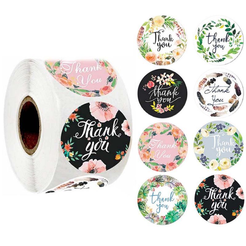 100-500Pcs/Roll Around Flowers Thank you Stickers Scrapbooking For Package Seal Labels Custom Sticker Decoration Bruiloft sticker