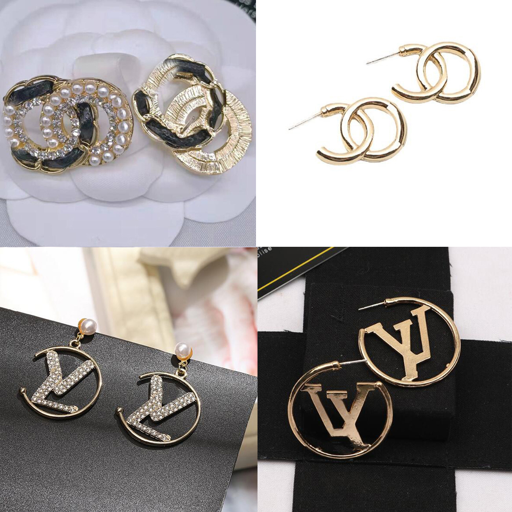 

22SS 19color 18K Gold Plated Copper Women Letters Stud High Quality Long Earrings Luxury Desingers Charm Geometric 925 Silver Rhinestone Crystal Pearl Jewelry