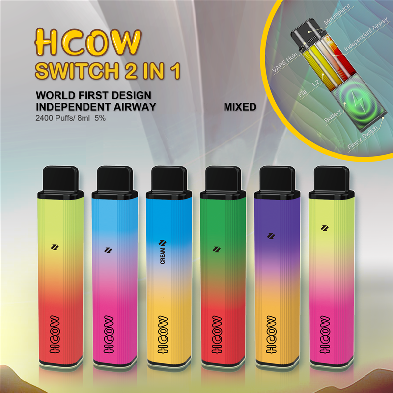 

HCOW Switch Cube Dual Disposable E Cigarette 2IN1 Vape Stick 5% Level 2400 Puffs Pre-filled 8ML Pen VS Bar Flow XTRA Plus XL Gunnpod Hyppe