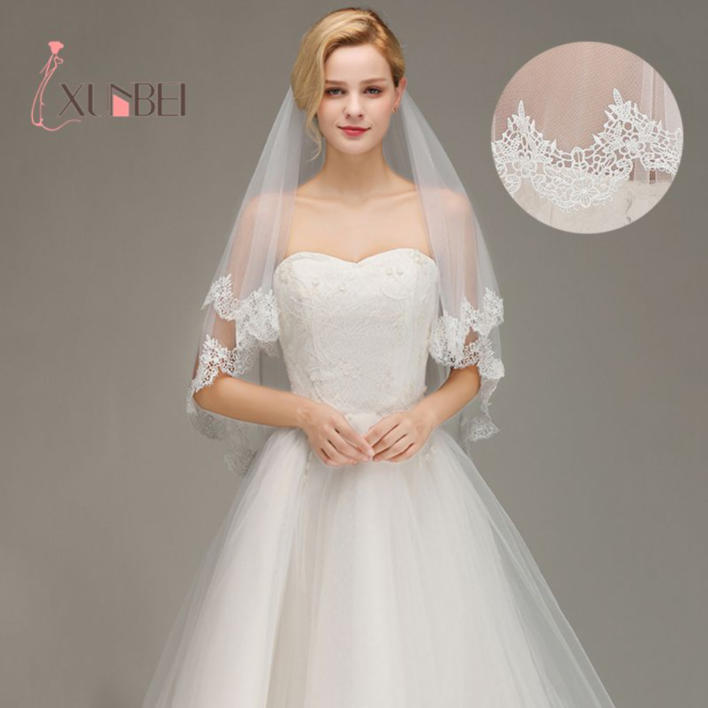 

Veu De Noiva Bridal Veils Appliques Edge White Ivory Short Wedding with Comb Two Layers Tulle Veil Wedding Accessories CPA1445