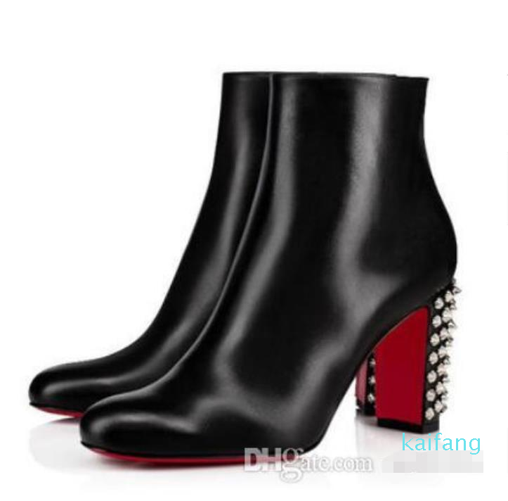 

Hot New Elegy Red Bottom Boot Women Chunky Heels Winant Suzi Folk Ankle Boots,Wine-red,Black Suede & Leather Ladter Fashion Boot With Box, Colour1