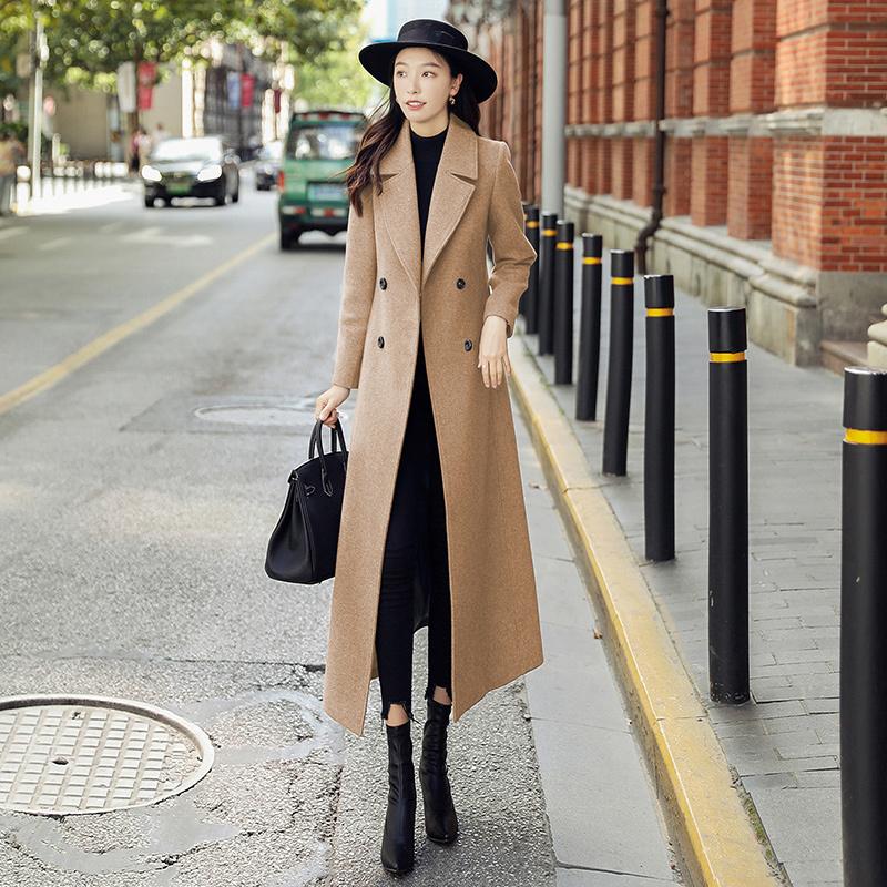 

Women' Wool & Blends 2021 Autumn And Winter Woolen Coat Middle Long Korean Version Slim Fit Temperament Over Knee, Camel