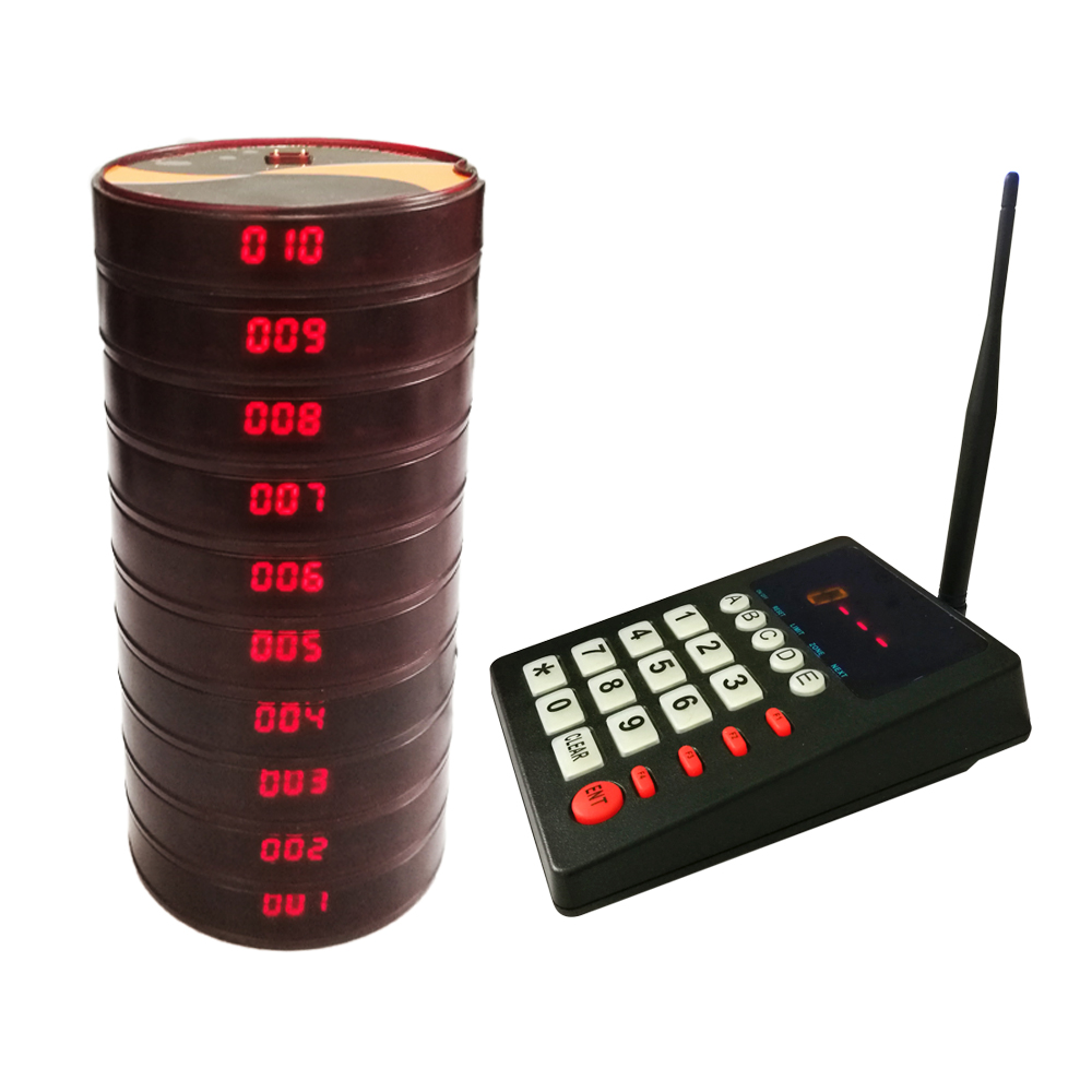 Restaurang Wireless Calling System med 10 Gästunderlägg Pager Beeper och 1 Numberic Keypadsändare för Clinic Bar Church Food Court Shop