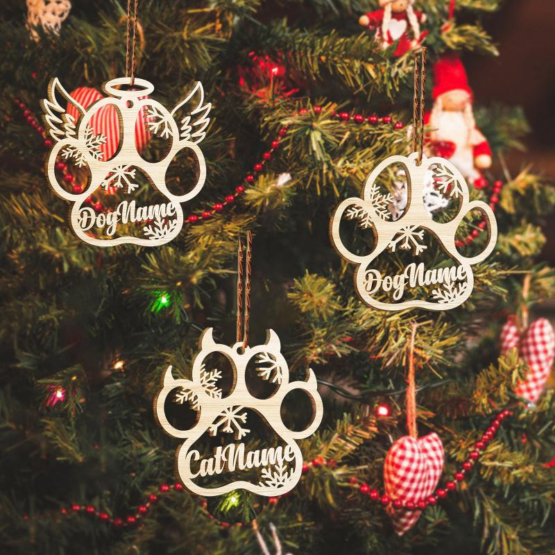 

Christmas Decorations Ornament Personalized Your Dog's Name Dog Cat And Snow Customized Decoration Gift For Pet Lovers
