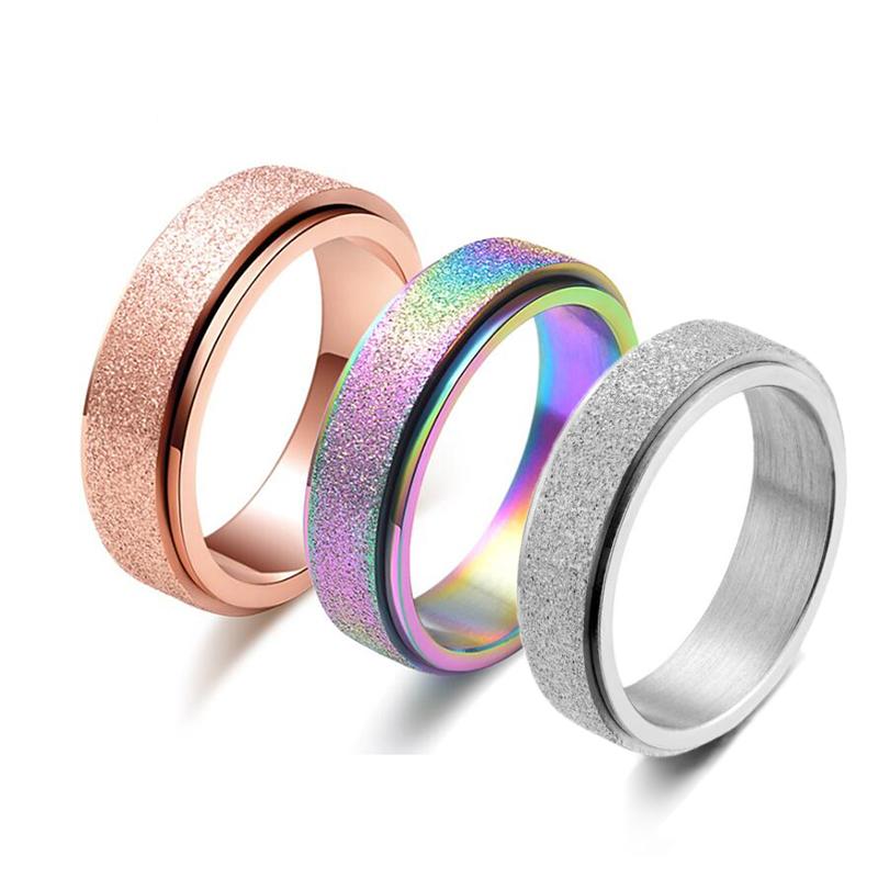 

Wedding Rings 6mm Width Rotatable Ring For Women Stainless Steel Silver Rose Gold Rainbow Female Fashion