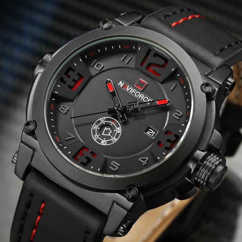 

Mens Watches Top Sport Quartz-Watch Leather Strap Week Display Clock Men Waterproof Wristwatch Relogio Masculino Wristwatches, Slivery;brown