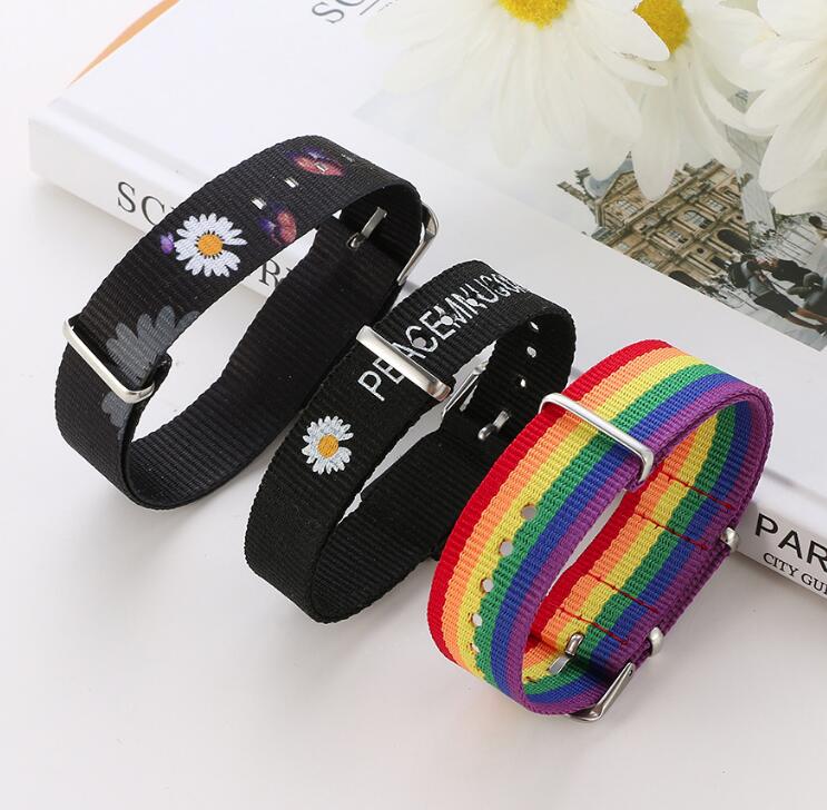 Daisy Strap Bracelets For Girls Boys Women's Rainbow Wristband Bracelet Cotton Linen Adjustable Couple Jewelry Gifts GC688-image-747654386