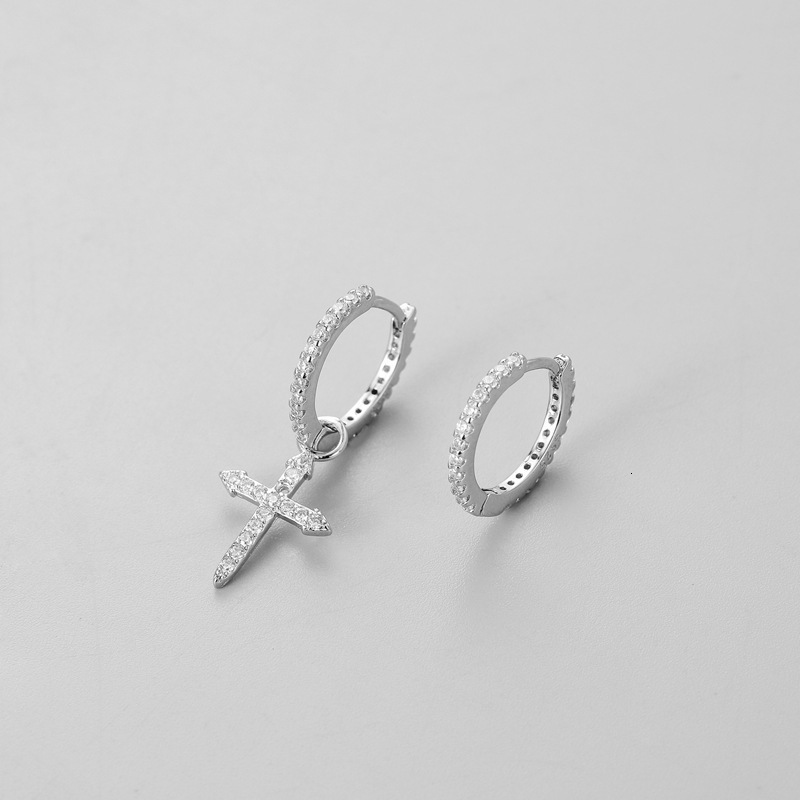 Wind Inlaid Crystal Diamond Cross Asymmetric Earrings Personality Simple Fashion Net Red Temperament-image-729346584