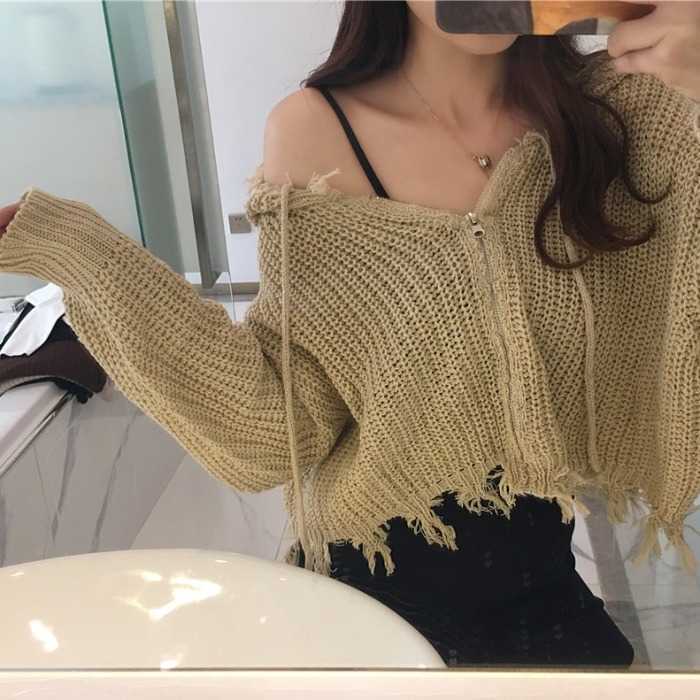 

Spring Zipper Tassel Fashion Jacket Women Sexy Hollow Cardigan Women Loose and Versatile Short Coat Office Lady Clothes 210527, Black
