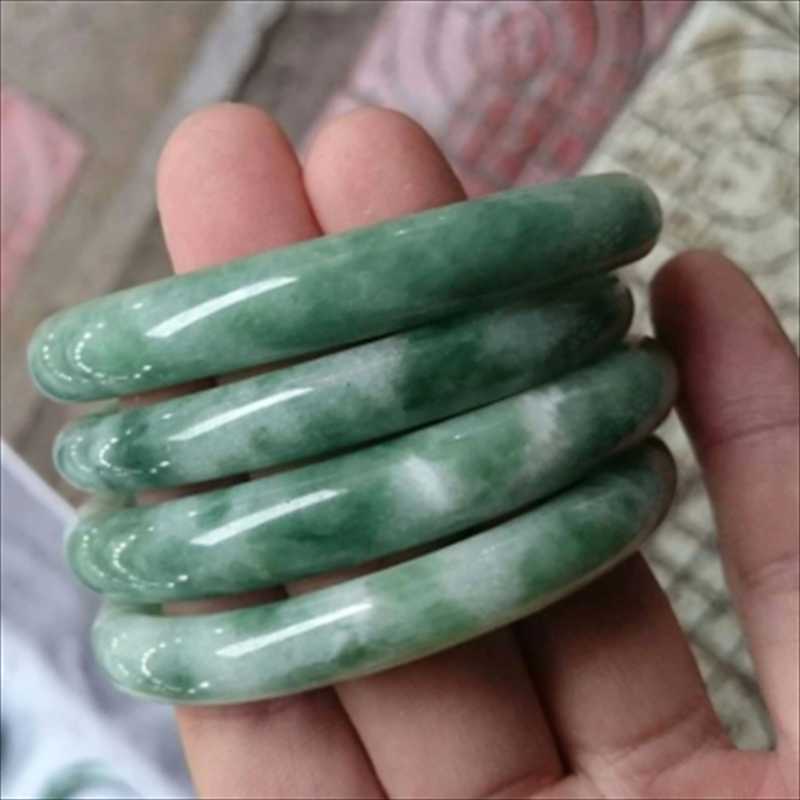 Bangle Natural Jadeite Color Hand Carved Round Jade Bracelet Fashion Boutique Jewelry Women's Light Green Floating Flower Wholesale-image-721056363