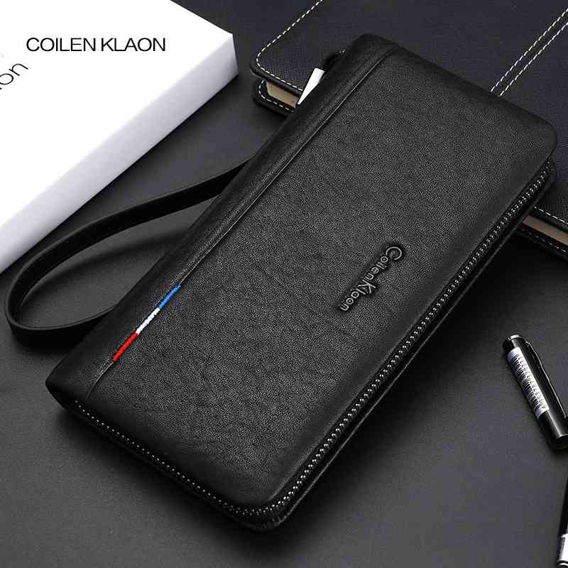 

men's long zipper youth leather multifunctional Fashion Business Wallet Leather personalized versatile wallet Zichao, Black
